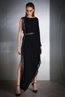Rohit Gandhi + Rahul Khanna Asymmetric Dress With Crystal Embroidery