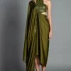 Amit Aggarwal Olive Green Halter Neck Draped Dress -Echoo Clothing Shop 086 olv 1
