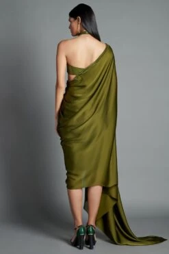 Amit Aggarwal Olive Green Halter Neck Draped Dress -Echoo Clothing Shop 086 olv 3
