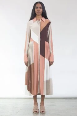 Bodice Color-block Pleated Panel Dress