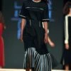 Bodice Navy T-shirt Dress With Pleated Organza Hem