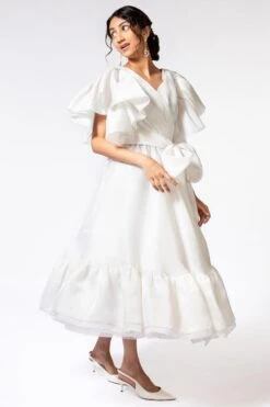 Gauri & Nainika Bubble Sleeves Ivory Wrap Dress -Echoo Clothing Shop 112gn1 3