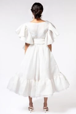 Gauri & Nainika Bubble Sleeves Ivory Wrap Dress -Echoo Clothing Shop 112gn1 4