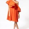 Gauri & Nainika Orange One Shoulder Ruffle Dress
