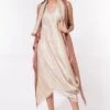 Bodhi Tree Ivory Silk Zari Cowl Drape Dress With Jacket