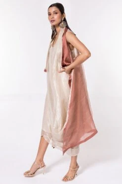 Bodhi Tree Ivory Silk Zari Cowl Drape Dress With Jacket -Echoo Clothing Shop 124bt19 3