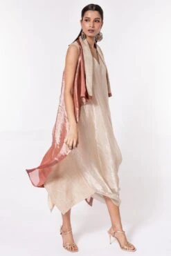 Bodhi Tree Ivory Silk Zari Cowl Drape Dress With Jacket -Echoo Clothing Shop 124bt19 4