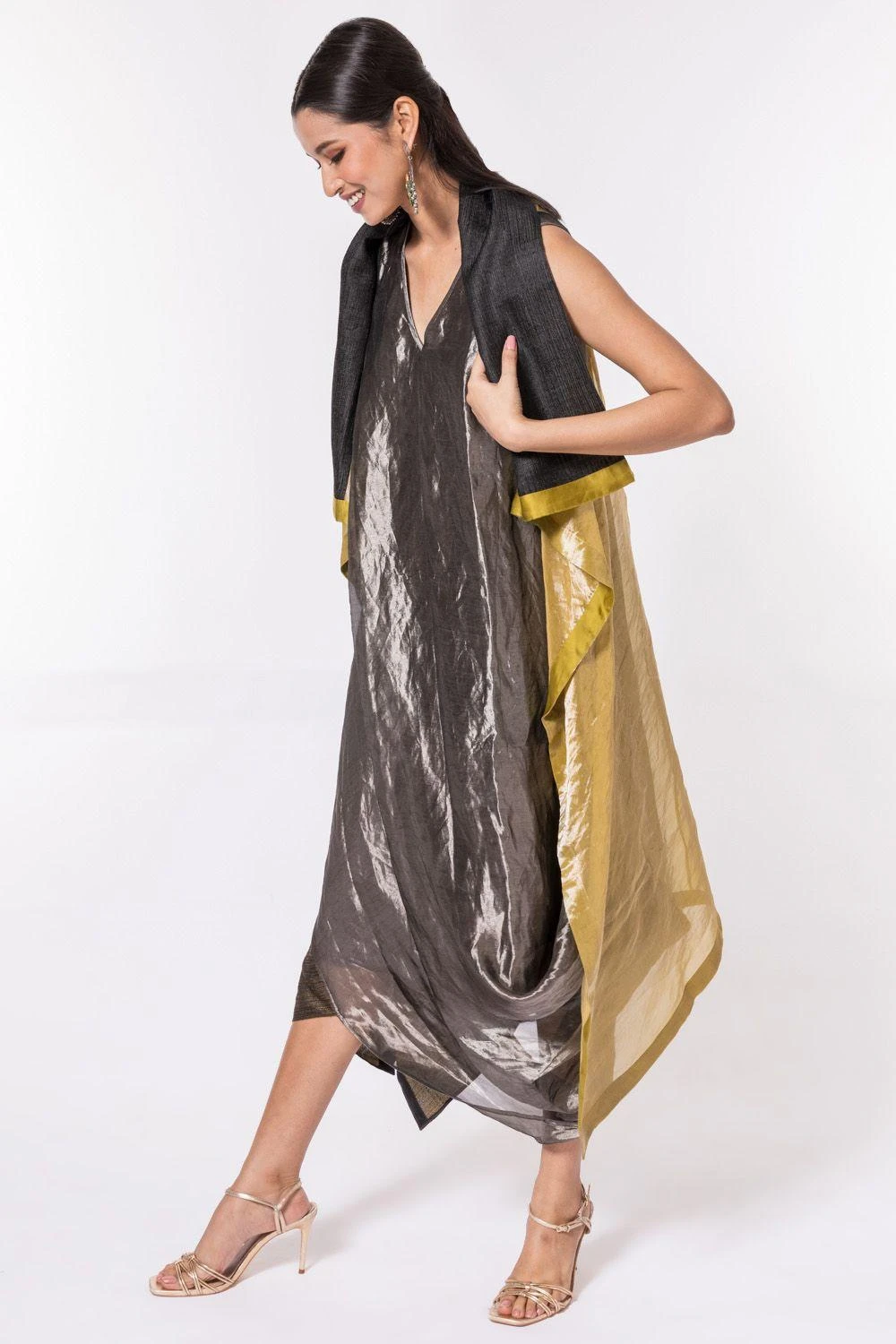 Bodhi Tree Silk Zari Cowl Drape Dress With Jacket 5 Bodhi Tree Silk Zari Cowl Drape Dress With Jacket - Image 3