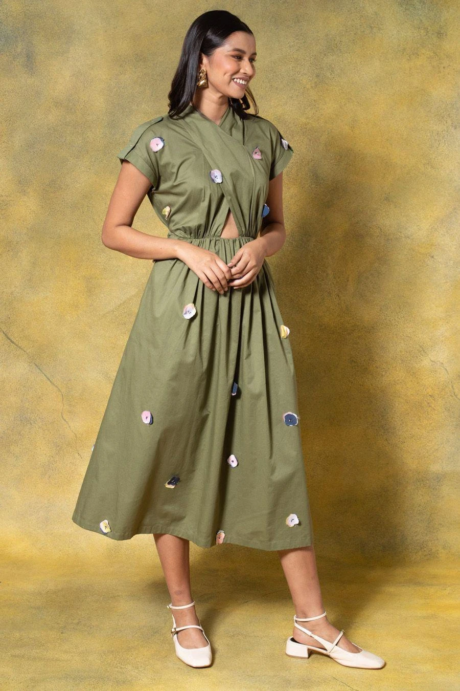 GRAINE Olive Green Cutout Dress 5 GRAINE Olive Green Cutout Dress - Image 3