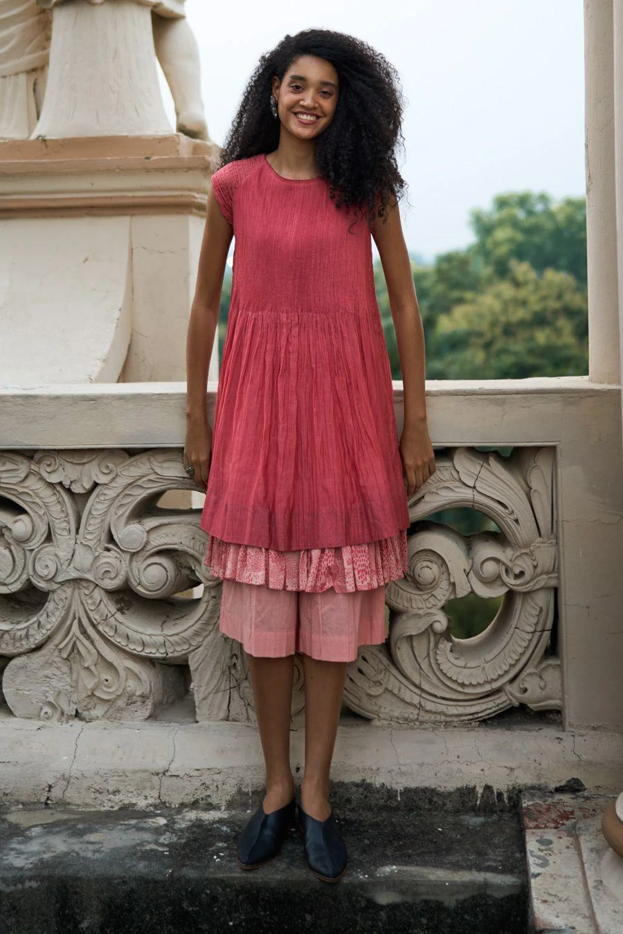 Swatti Kapoor Quartz Pink Layered Dress With Coral Culottes 3 Swatti Kapoor Quartz Pink Layered Dress With Coral Culottes