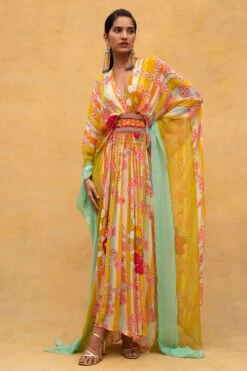 CAPISVIRLEO Multicoloured Chiffon Kaftan Dress