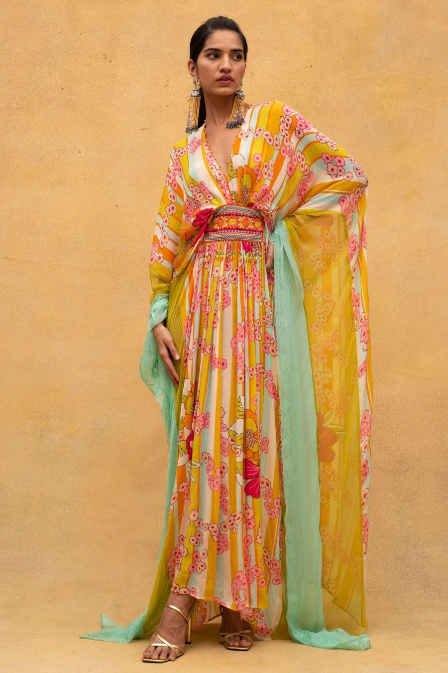 CAPISVIRLEO Multicoloured Chiffon Kaftan Dress 3 CAPISVIRLEO Multicoloured Chiffon Kaftan Dress