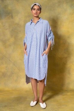 SavioJon Blue Collared High-low Dress