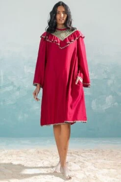 Ikai Persian Pink Cutwork Frill Dress