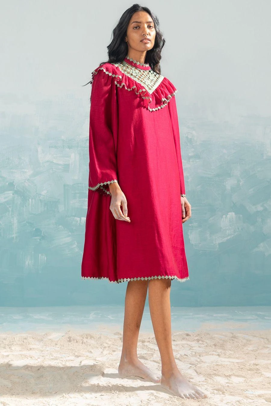 Ikai Persian Pink Cutwork Frill Dress 4 Ikai Persian Pink Cutwork Frill Dress - Image 2