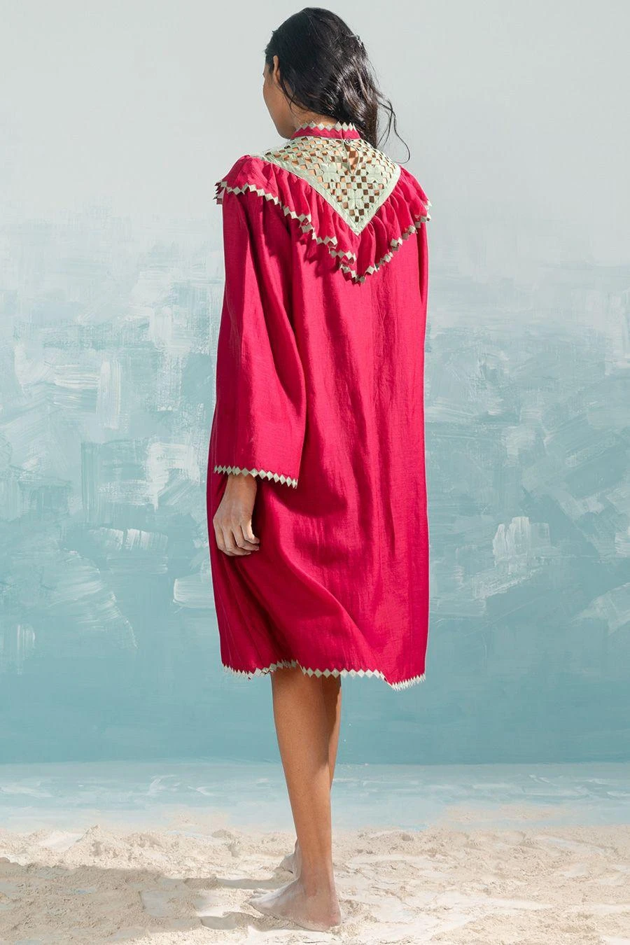 Ikai Persian Pink Cutwork Frill Dress 7 Ikai Persian Pink Cutwork Frill Dress - Image 5