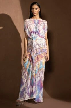 Abhishek Sharma Holographic Geometric Printed Draped Dress