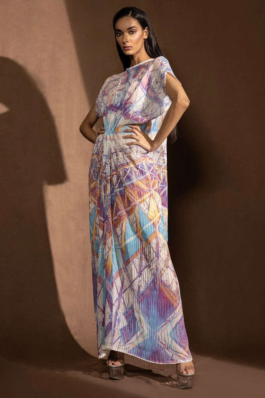 Abhishek Sharma Holographic Geometric Printed Draped Dress 4 Abhishek Sharma Holographic Geometric Printed Draped Dress - Image 2