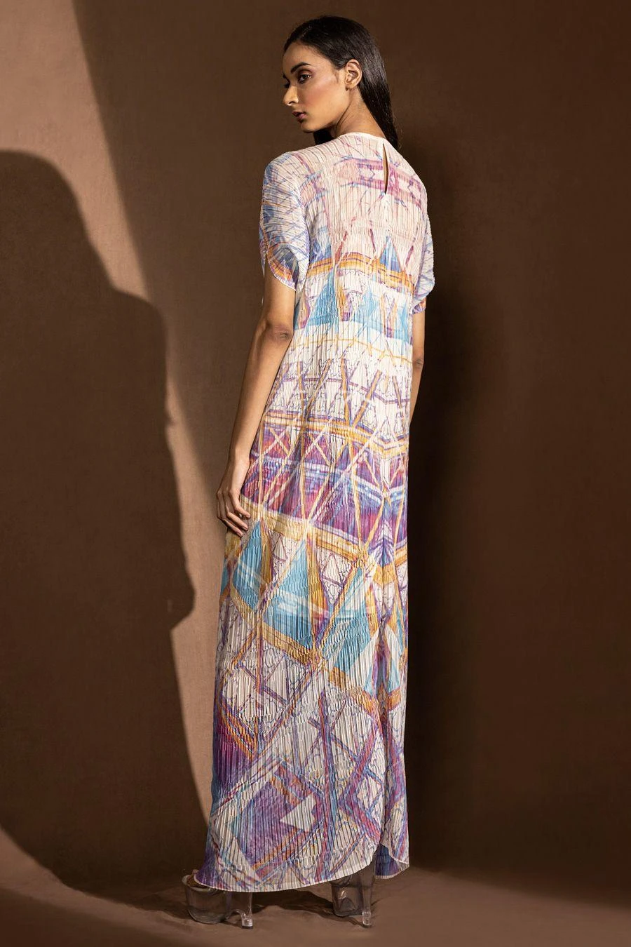 Abhishek Sharma Holographic Geometric Printed Draped Dress 6 Abhishek Sharma Holographic Geometric Printed Draped Dress - Image 4