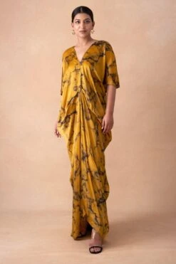 Inca Indian Yellow Marble Print Drape Dress