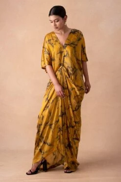 Inca Indian Yellow Marble Print Drape Dress -Echoo Clothing Shop 15124inca9 3