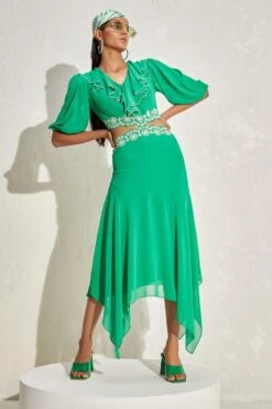 Namrata Joshipura Kelly Green Floral Cut-out Dress