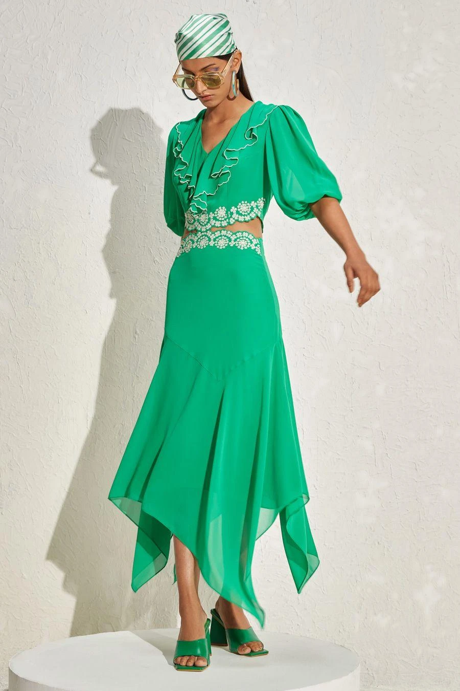 Namrata Joshipura Kelly Green Floral Cut-out Dress 5 Namrata Joshipura Kelly Green Floral Cut-out Dress - Image 3