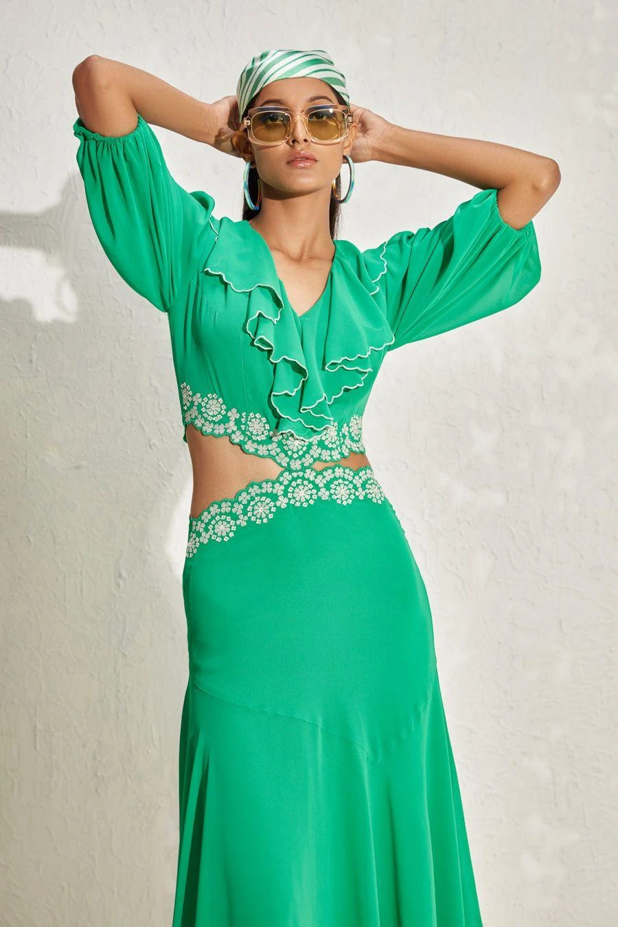 Namrata Joshipura Kelly Green Floral Cut-out Dress 6 Namrata Joshipura Kelly Green Floral Cut-out Dress - Image 4