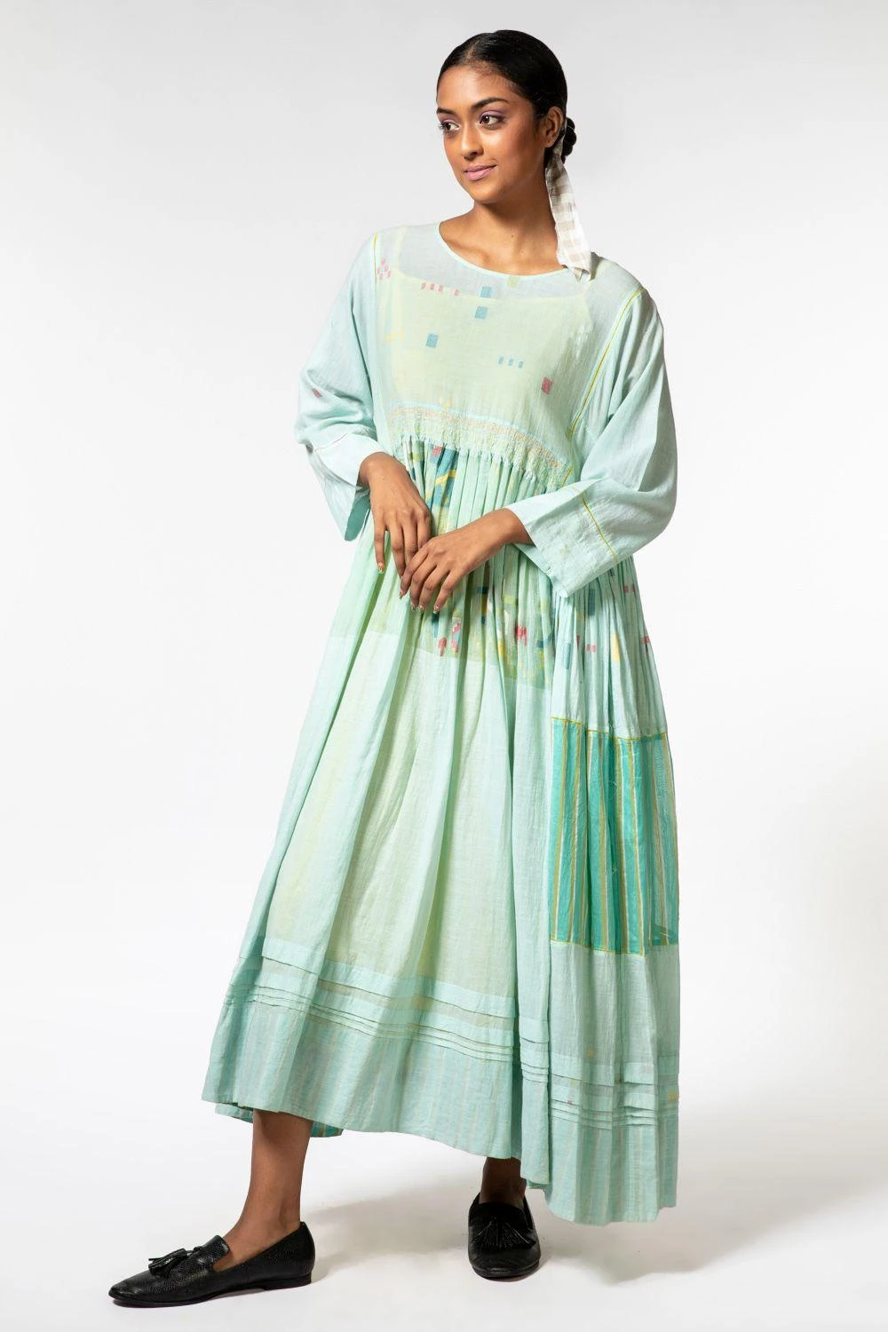 Injiri Sea Blue Jamdani Dress 4 Injiri Sea Blue Jamdani Dress - Image 2