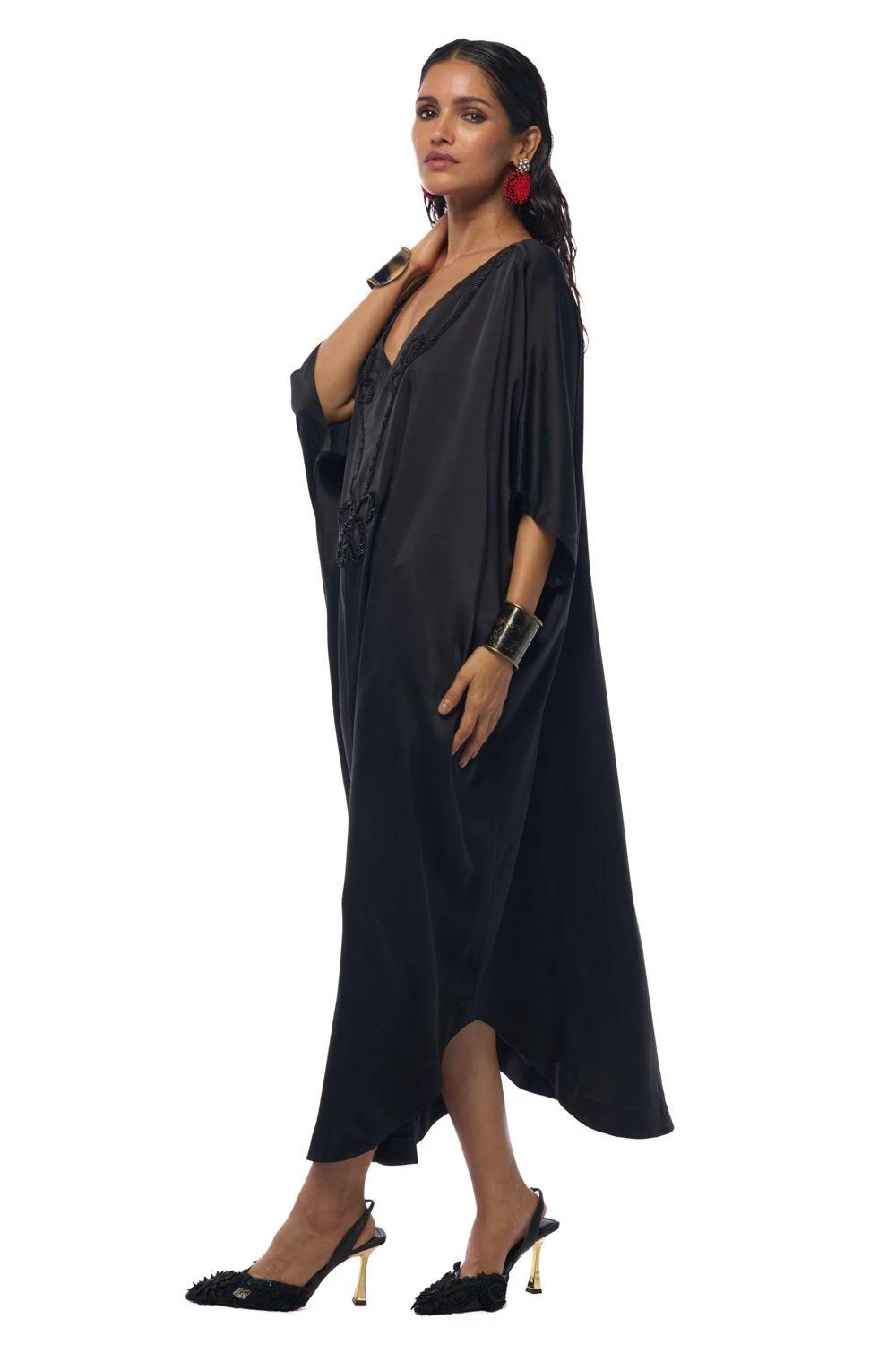 AK-OK By Anamika Khanna Matte Black Silk Kaftan Dress 4 AK-OK By Anamika Khanna Matte Black Silk Kaftan Dress - Image 2