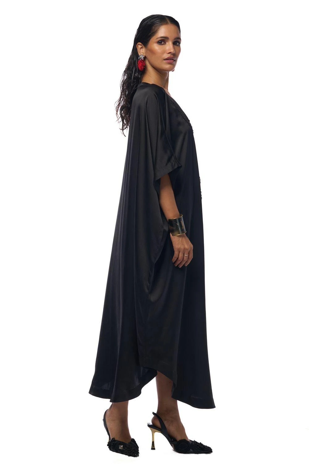 AK-OK By Anamika Khanna Matte Black Silk Kaftan Dress 5 AK-OK By Anamika Khanna Matte Black Silk Kaftan Dress - Image 3