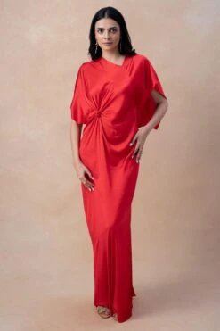 Stephany Red Draped Kaftan Dress