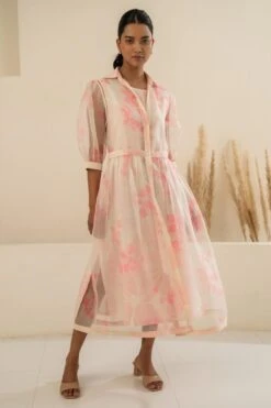 Arcvsh By Pallavi Singh Pink Petal Double Layered Dress