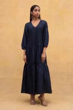 SWGT Blue Textured & Tiered Dress