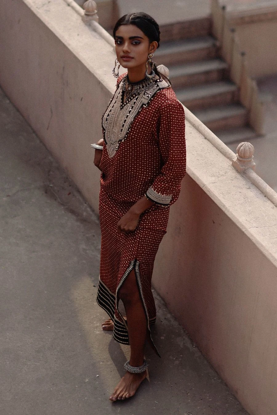 Avacara Maroon Handblock Printed Kaftan Dress 4 Avacara Maroon Handblock Printed Kaftan Dress - Image 2