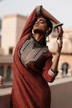 Avacara Maroon Handblock Printed Kaftan Dress 10 Avacara Maroon Handblock Printed Kaftan Dress -Echoo Clothing Shop 172ap13 3