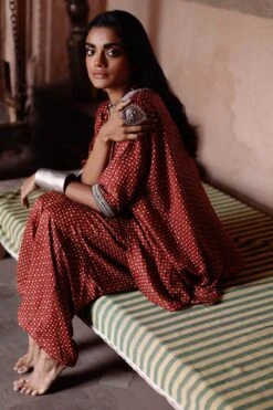 Avacara Maroon Handblock Printed Kaftan Dress 11 Avacara Maroon Handblock Printed Kaftan Dress -Echoo Clothing Shop 172ap13 4