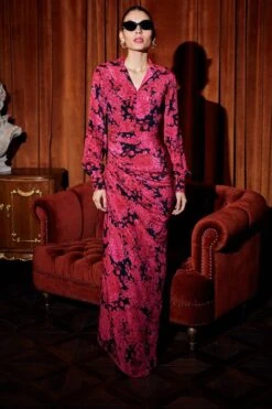 REIK Pink & Black Abstract Printed Beau Dress