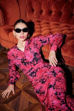 REIK Pink & Black Abstract Printed Beau Dress -Echoo Clothing Shop 17323rk24 3