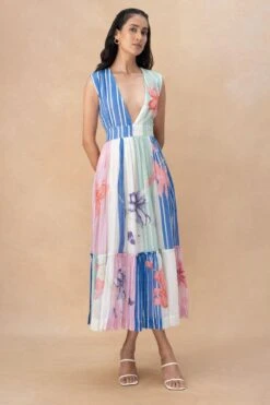 Vineet Rahul Johanna Lily V Neck Sleeveless Dress