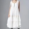 Chola White Shoulder Tie Up Frill Dress