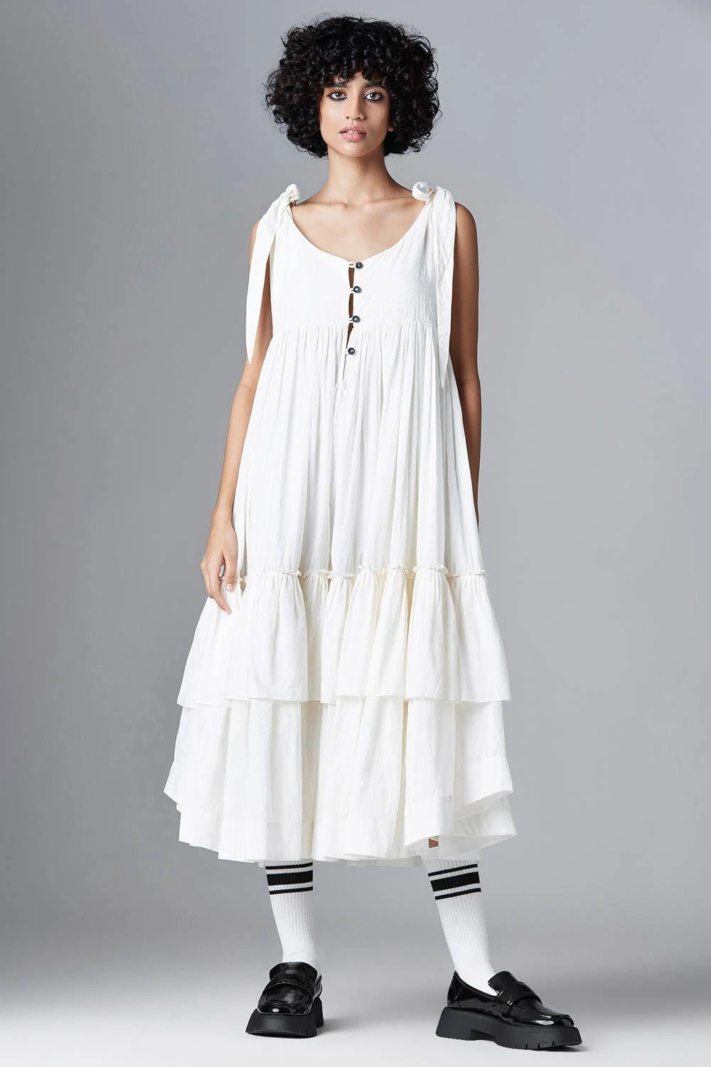 Chola White Shoulder Tie Up Frill Dress 3 Chola White Shoulder Tie Up Frill Dress