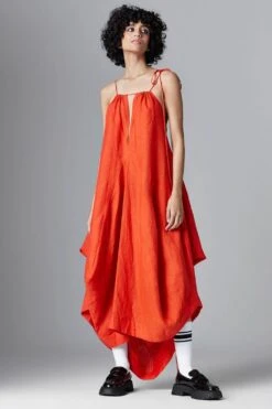 Chola Orange Deconstructed Linen Dress
