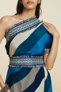 SVA Blue-Hued Stripe Print One-Shoulder Cowl Dress -Echoo Clothing Shop 181123sva90 6