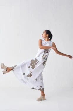 Three White & Grey Sleeveless Asymmetric Dress -Echoo Clothing Shop 18223td9 3