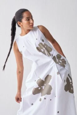 Three White & Grey Sleeveless Asymmetric Dress -Echoo Clothing Shop 18223td9 6