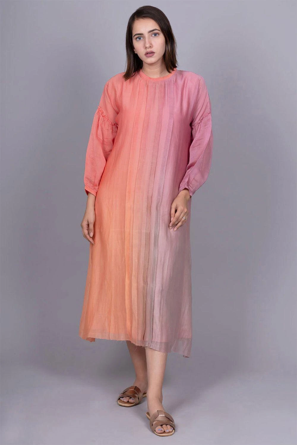 Meghna Panchmatia Peach Pink Ombre Pleated Dress 3 Meghna Panchmatia Peach Pink Ombre Pleated Dress