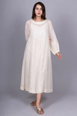 Meghna Panchmatia Ivory Embroidered Dress