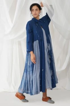 YAVI Long Shibori Dyed Jamdani Button Down Dress -Echoo Clothing Shop 195yav2d4 3