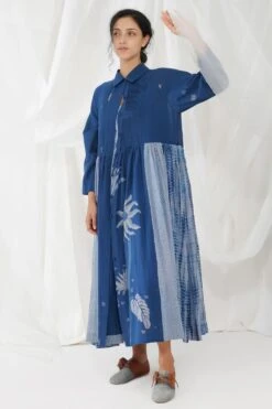 YAVI Long Shibori Dyed Jamdani Button Down Dress -Echoo Clothing Shop 195yav2d4 4